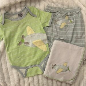 Kids Airplane Pajama Set - Lime Green and Light Gray